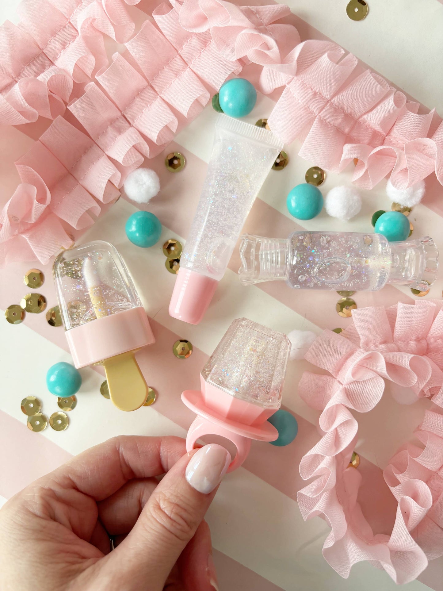 Neon Pop Pink Sparkle Candy Lip Gloss - Strawberry