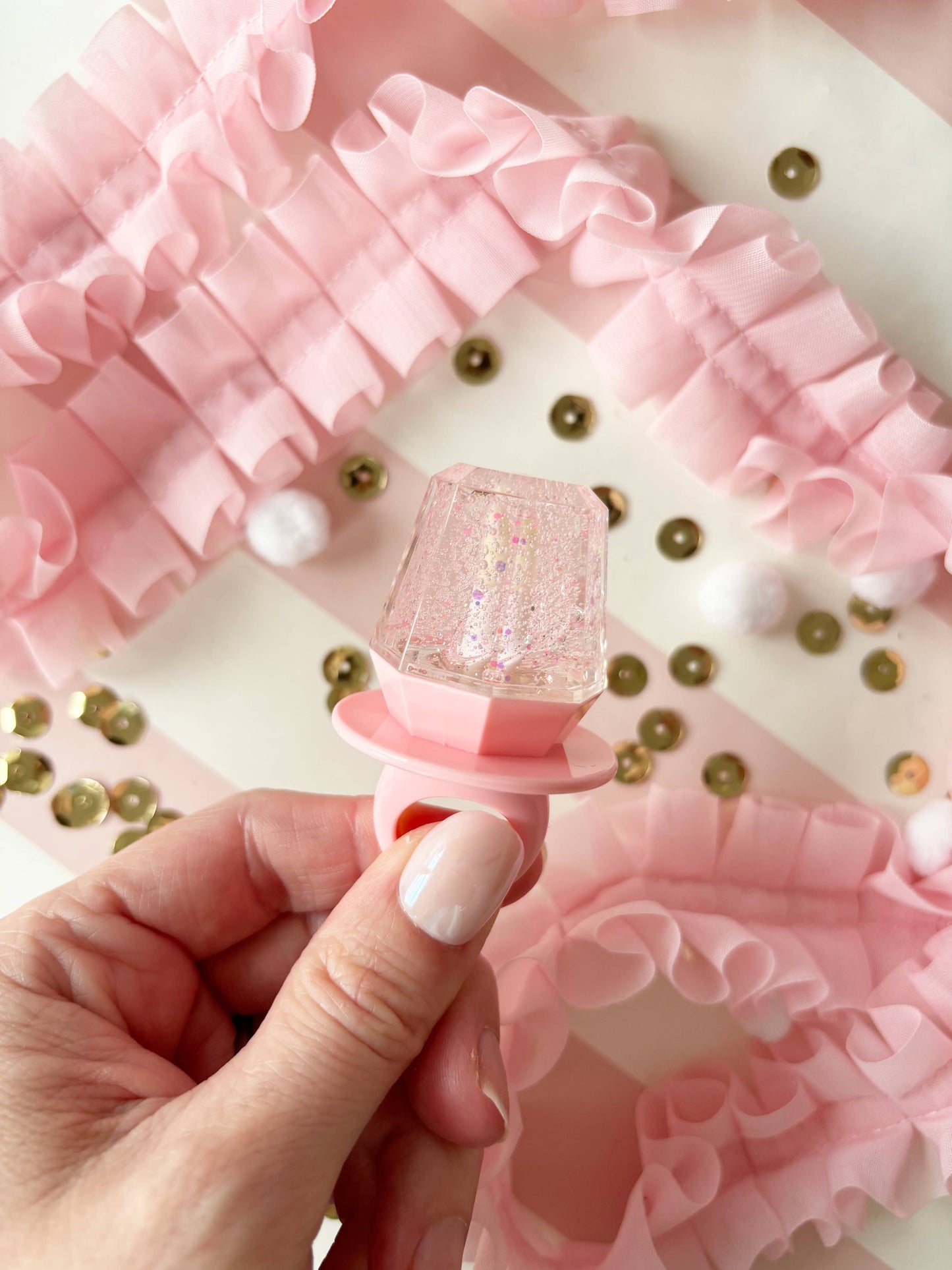 Neon Pop Pink Sparkle Ring Pop Lip Gloss - Strawberry