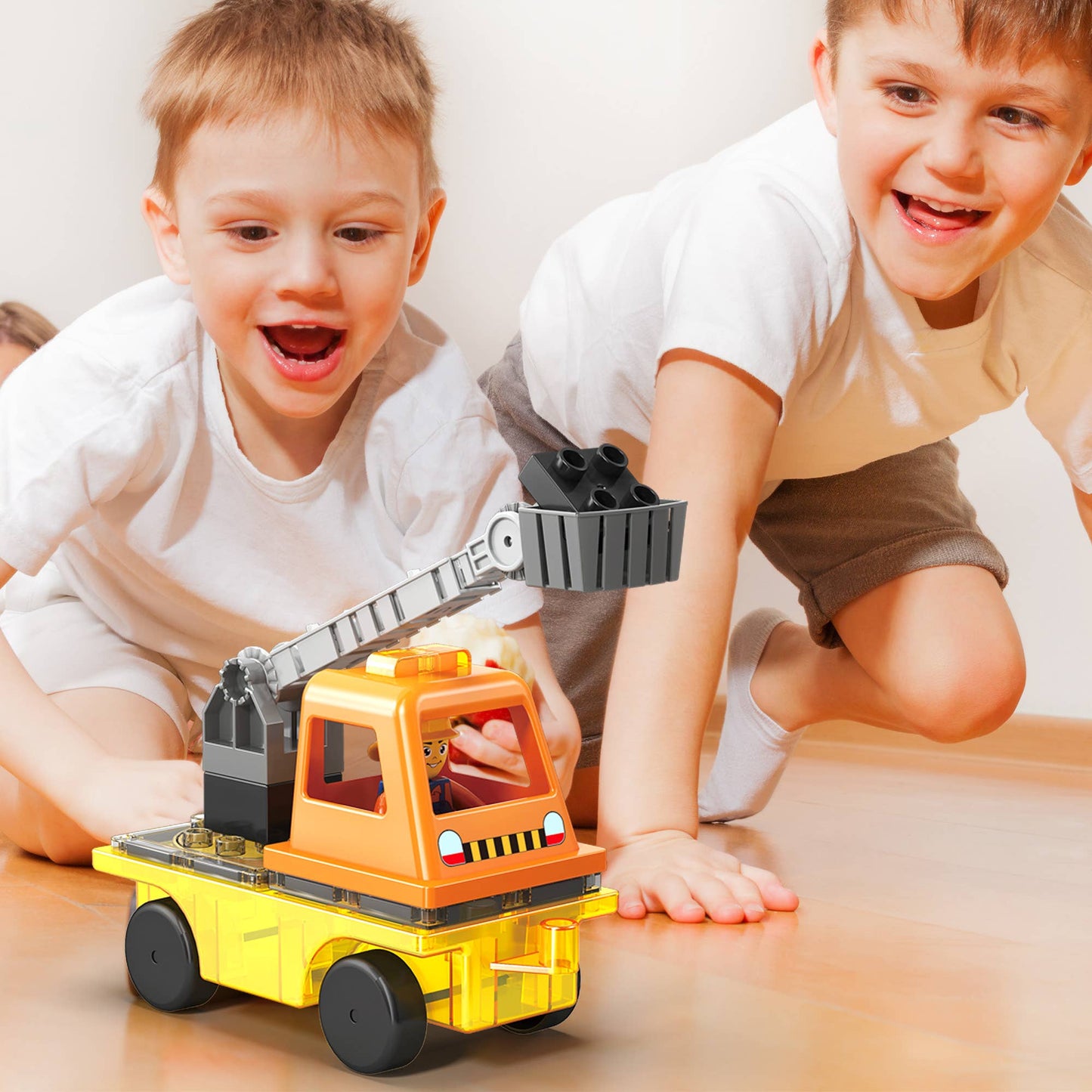 Magnet Tile Building Blocks 3-in-1 Crane, Dump Truck, Ladder