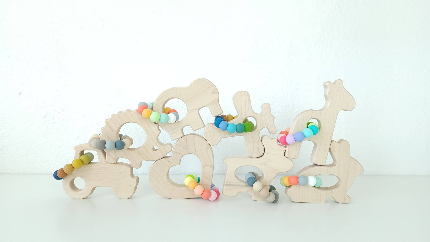 Tractor Grasping Wooden Baby Toy with Teething Beads: MOUNTAIN