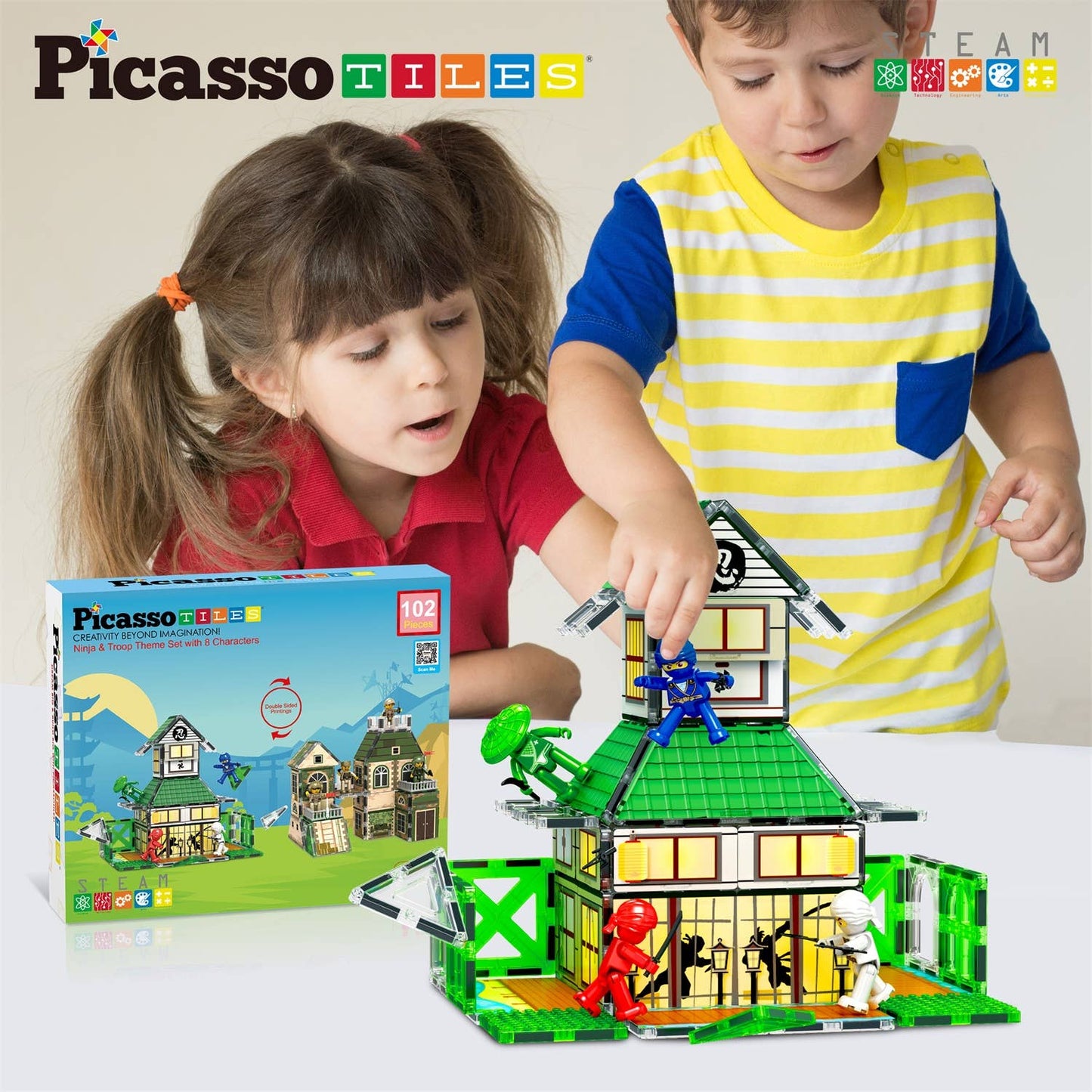 102pc Magnet Tile Building Block Ninja & Troop 2in1 Theme