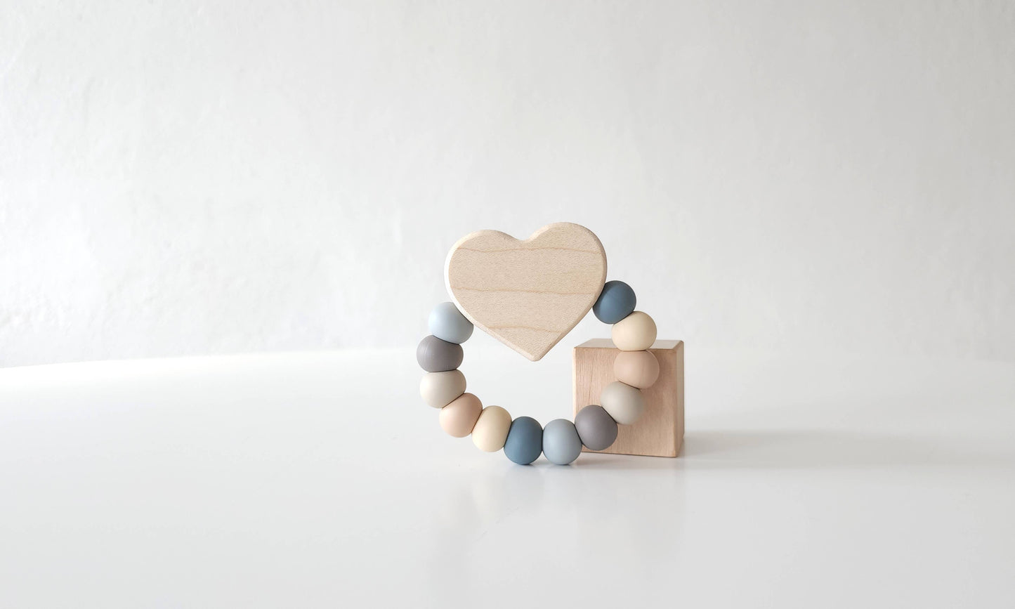 Heart Charm Wooden and Silicone Baby Teething Toy: Confetti