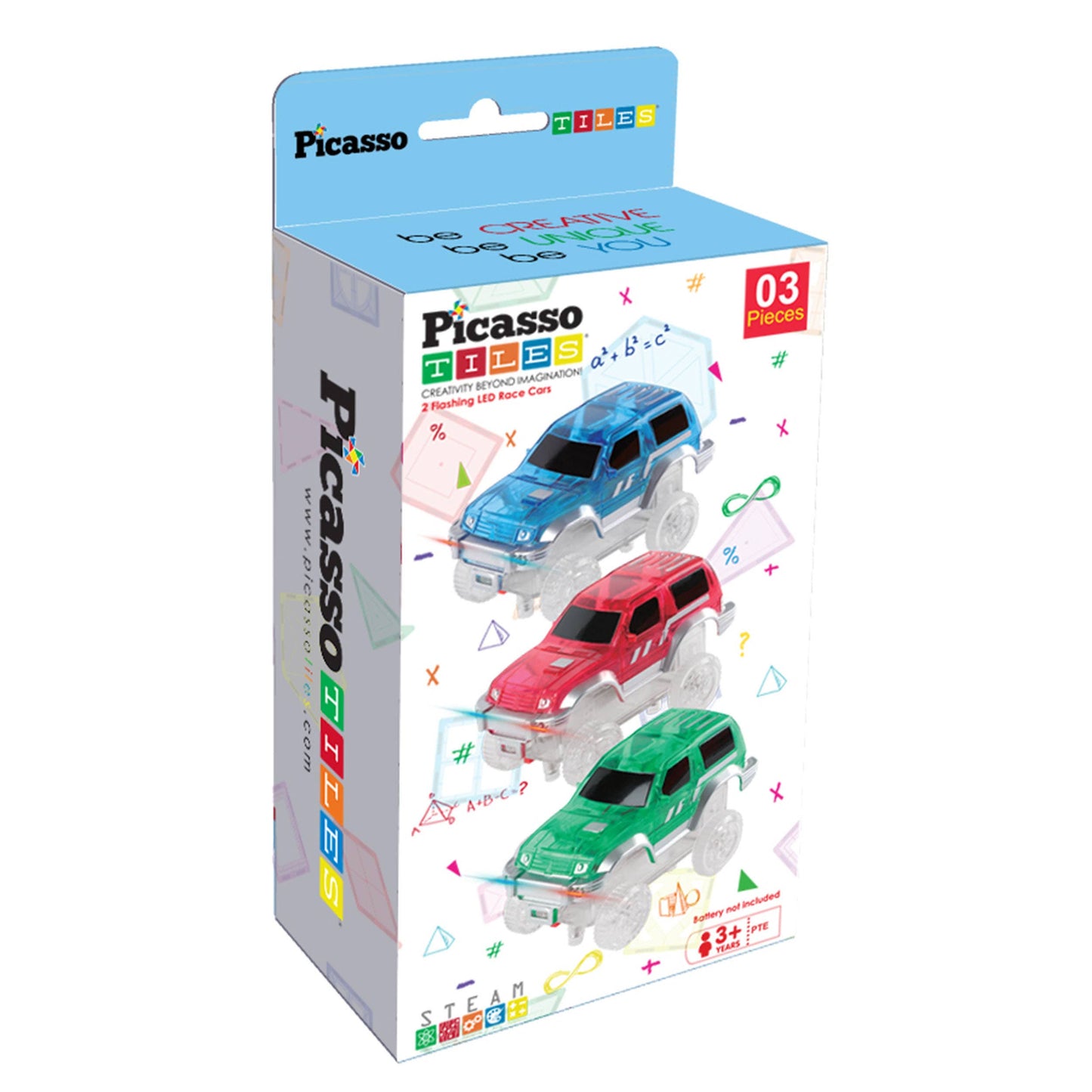 PicassoTiles 3 Pack Cars for Magnet Race Track Building Sets