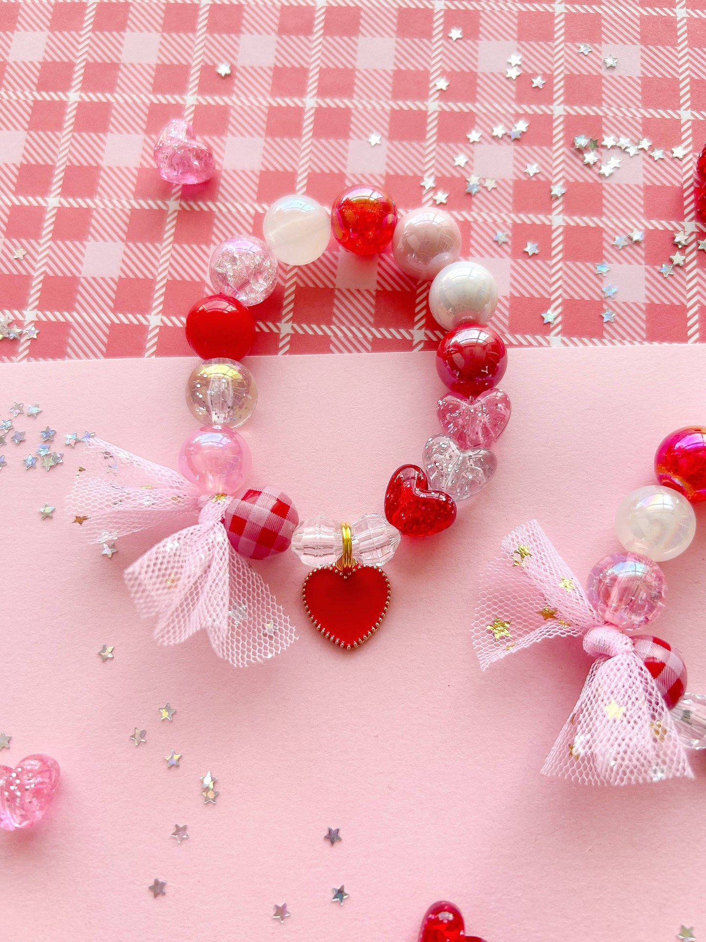 Valentine Hearts Kids Beaded Charm Bracelet