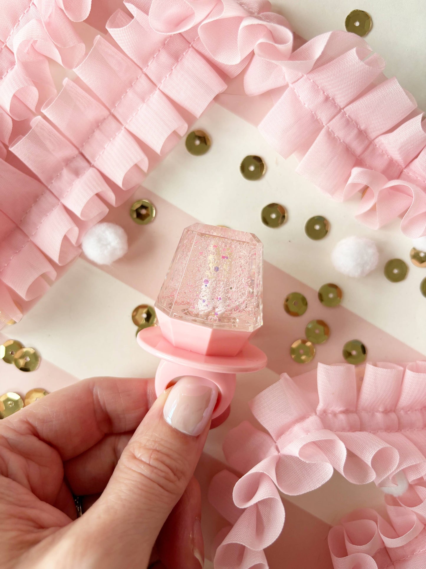 Neon Pop Pink Sparkle Ring Pop Lip Gloss - Strawberry
