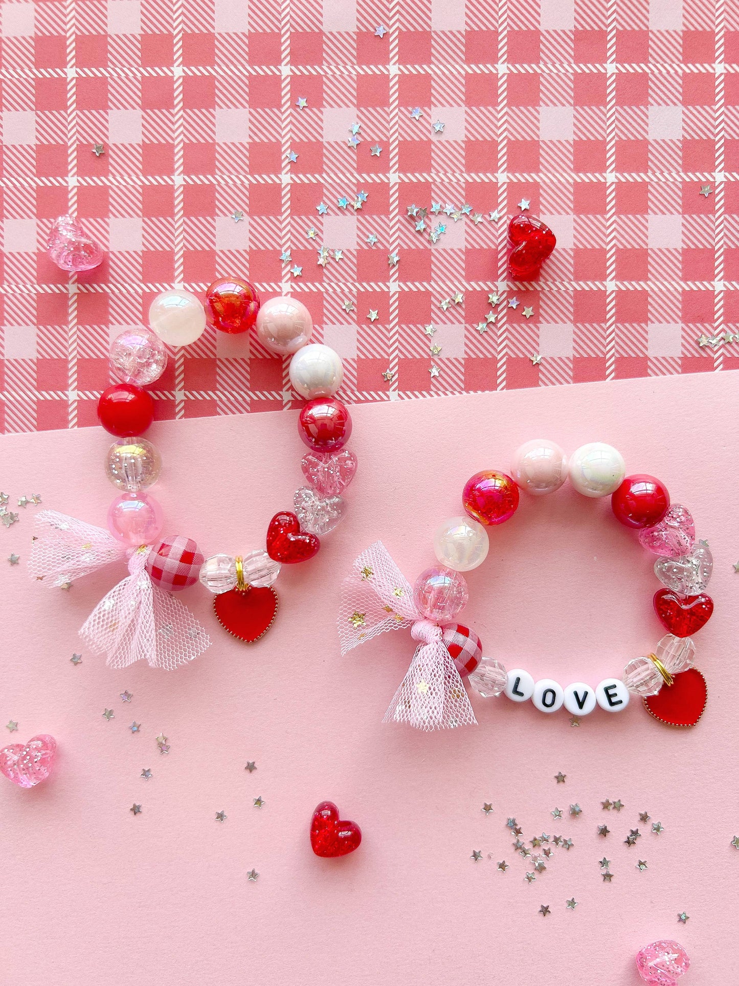 Valentine Hearts Kids Beaded Charm Bracelet