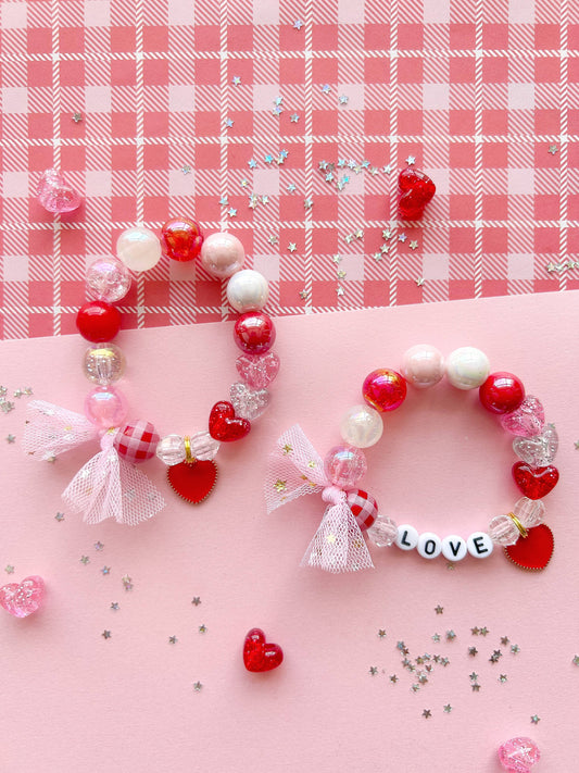 Valentine Hearts Kids Beaded Charm BraceletĀ