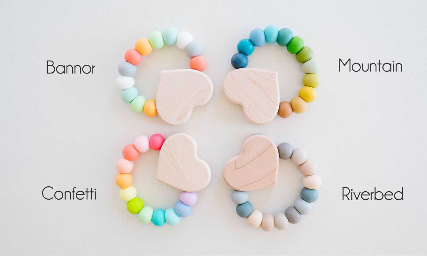 Heart Charm Wooden and Silicone Baby Teething Toy: Confetti