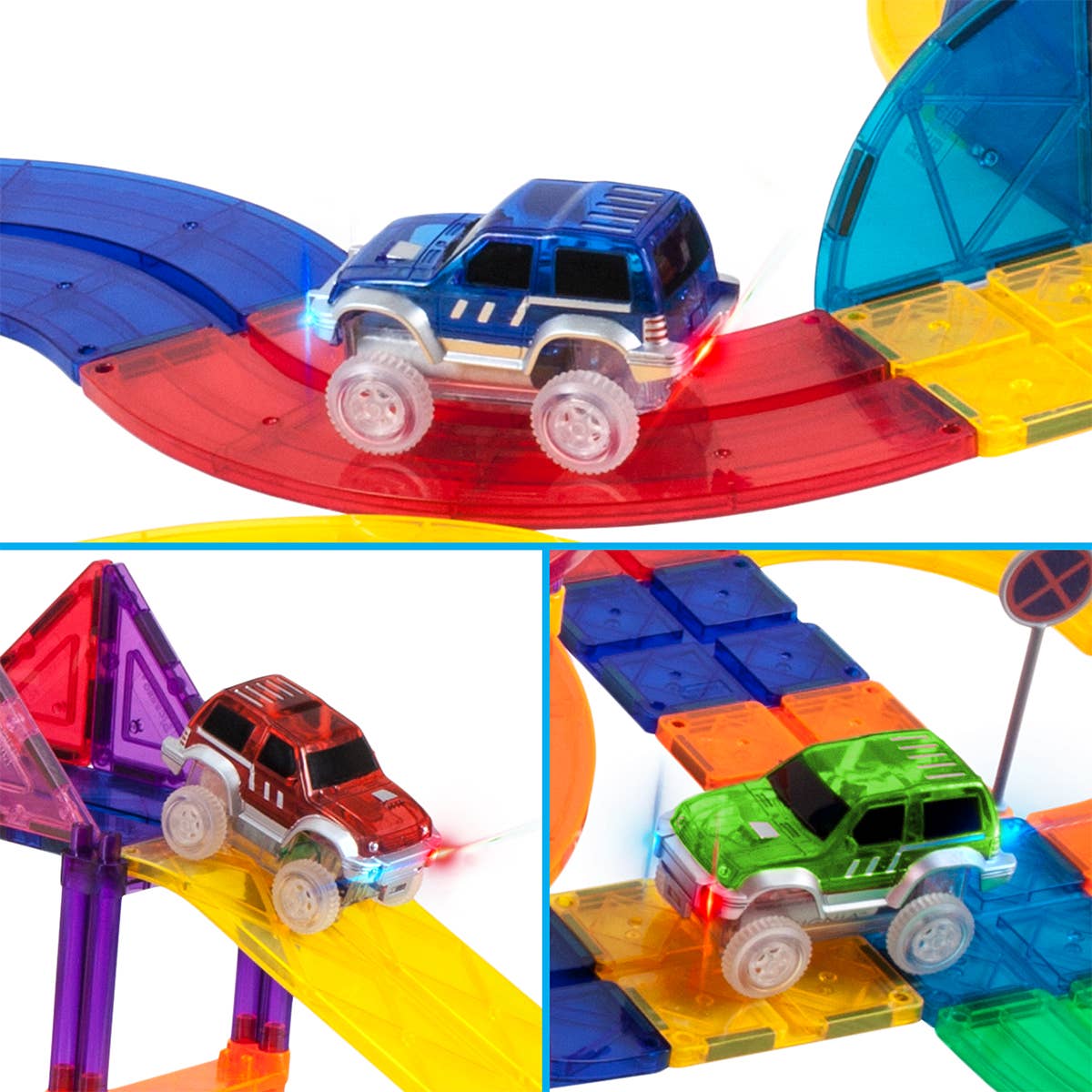 PicassoTiles 3 Pack Cars for Magnet Race Track Building Sets