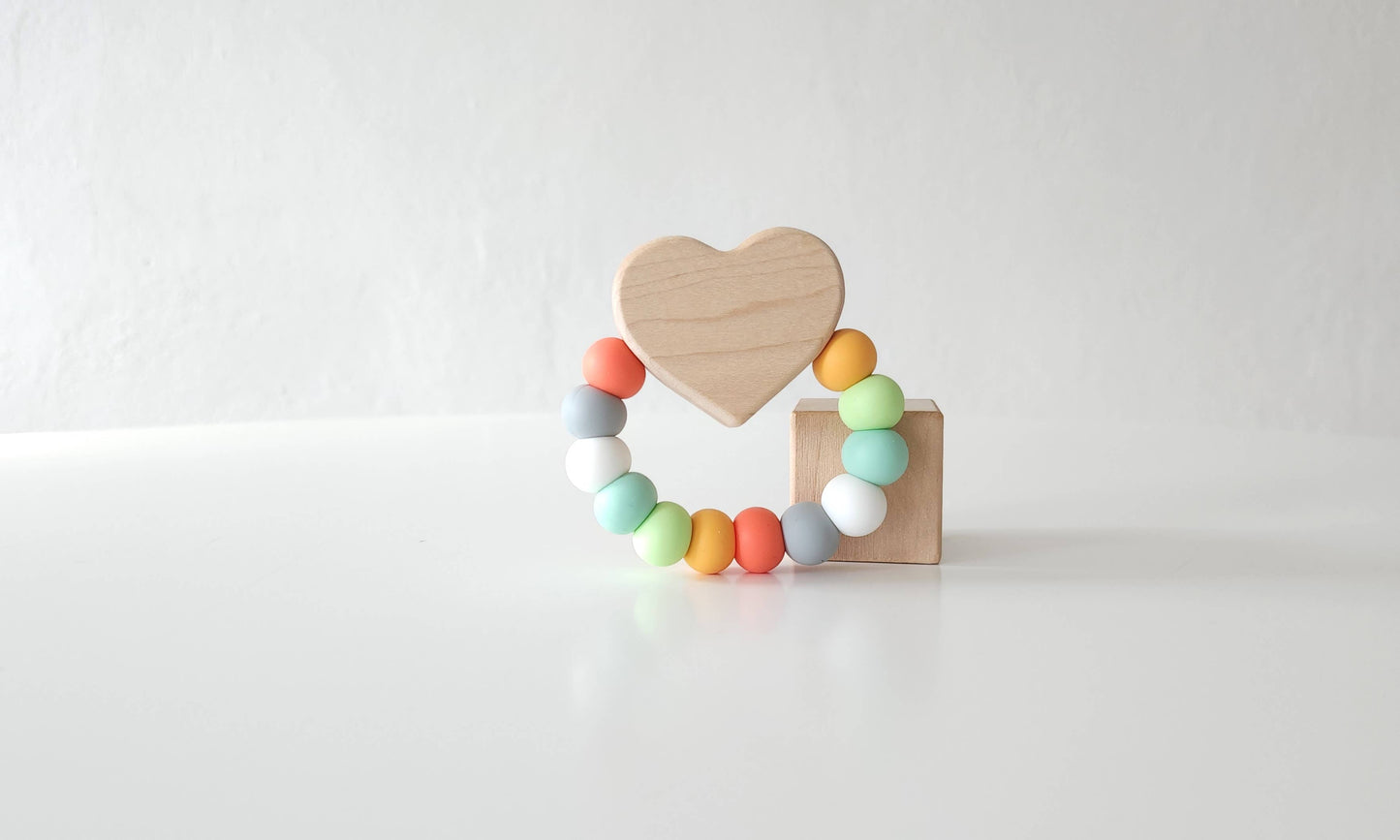 Heart Charm Wooden and Silicone Baby Teething Toy