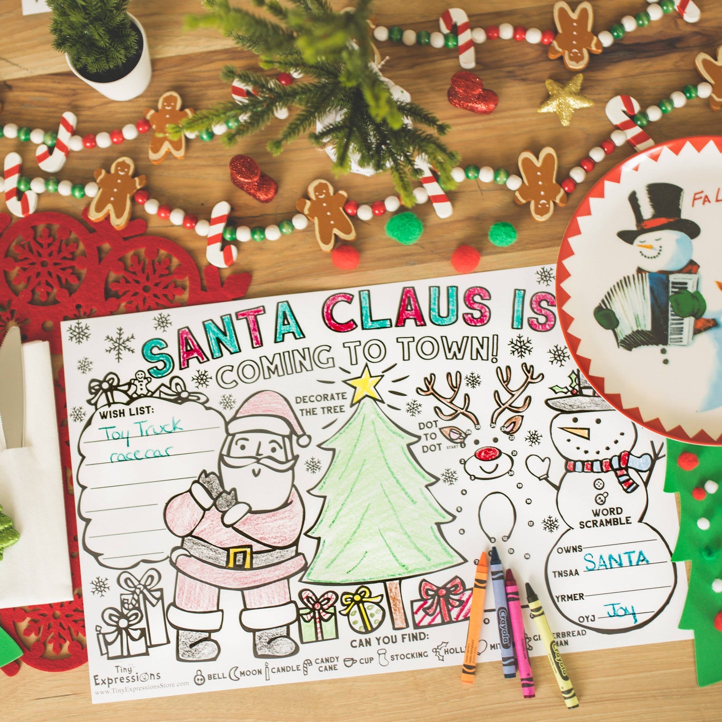 Christmas Paper Santa Placemats for Kids Table Decoration