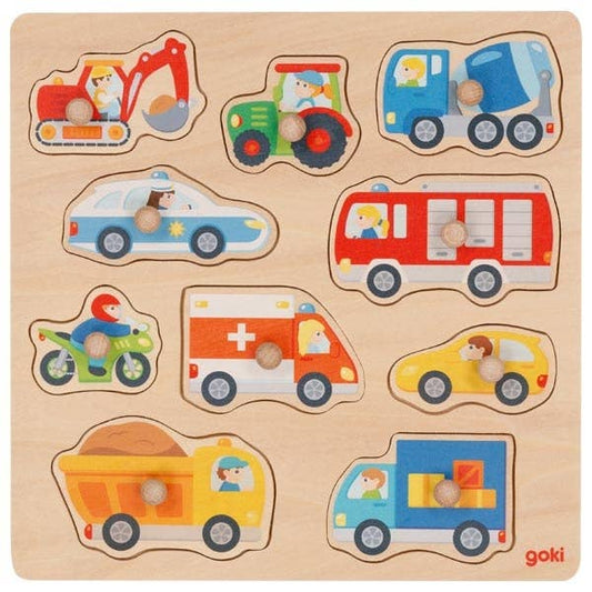 Vehicles with Background Lift-out wooden puzzle
