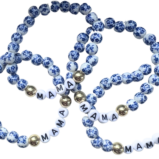 Blue Porcelain "Mama" Bracelet