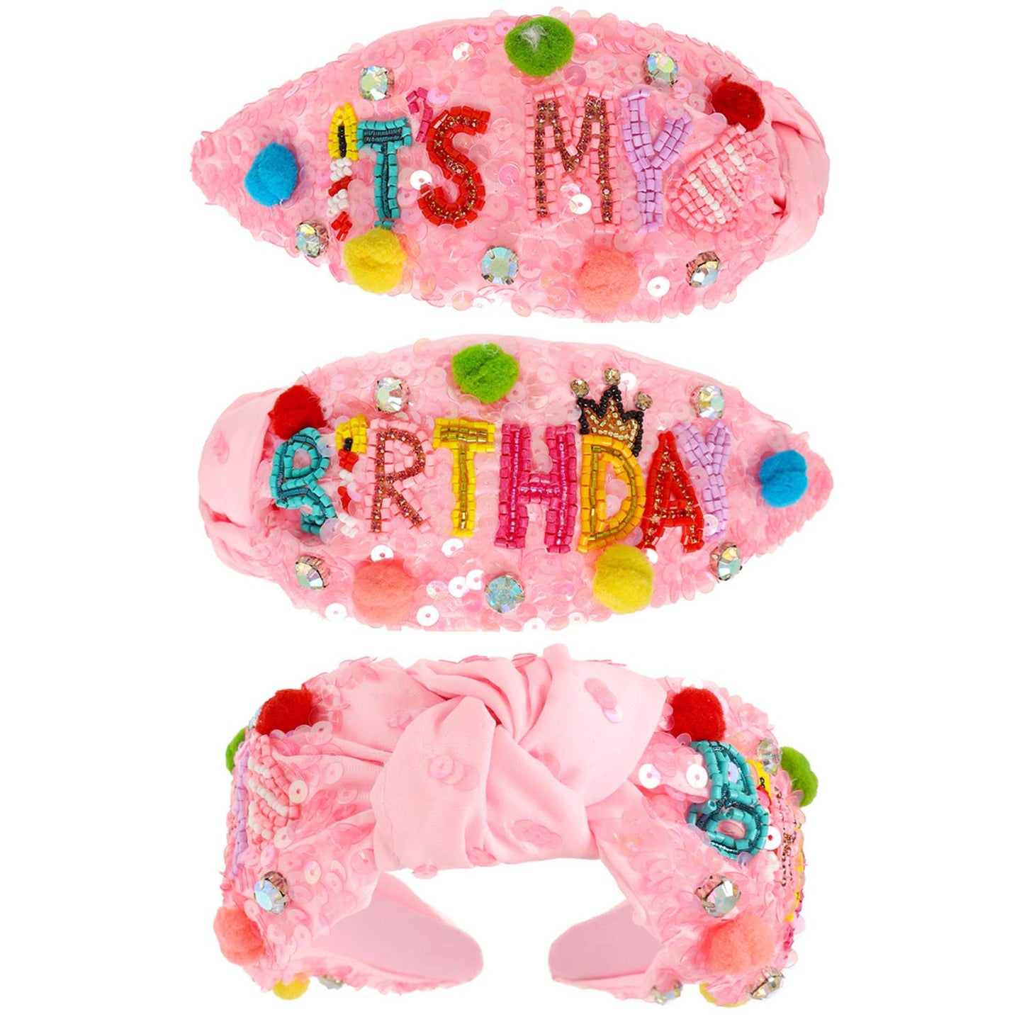 It's my Birthday Embroidered Top Knotted Headband