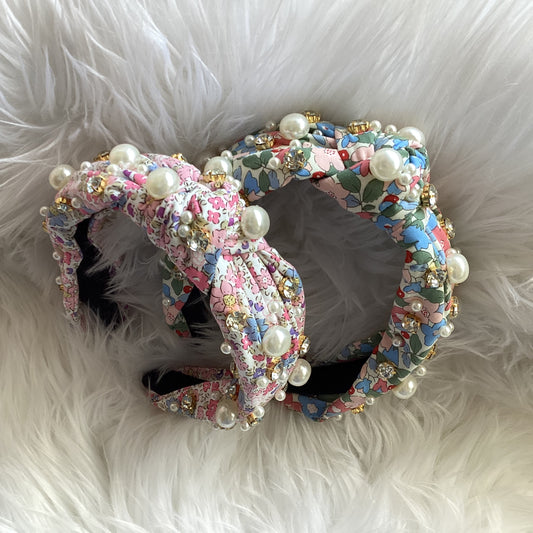Flower Patterned knotted sparkle headband