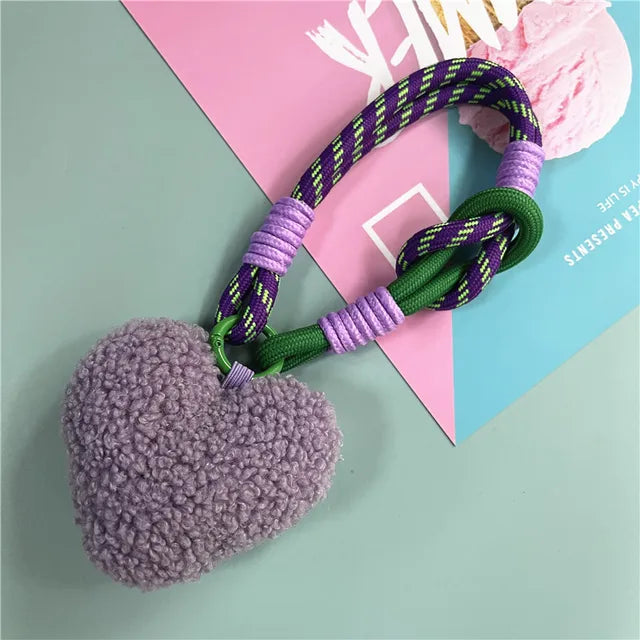 Fuzzy Heart Backpack Charm/ Keychain