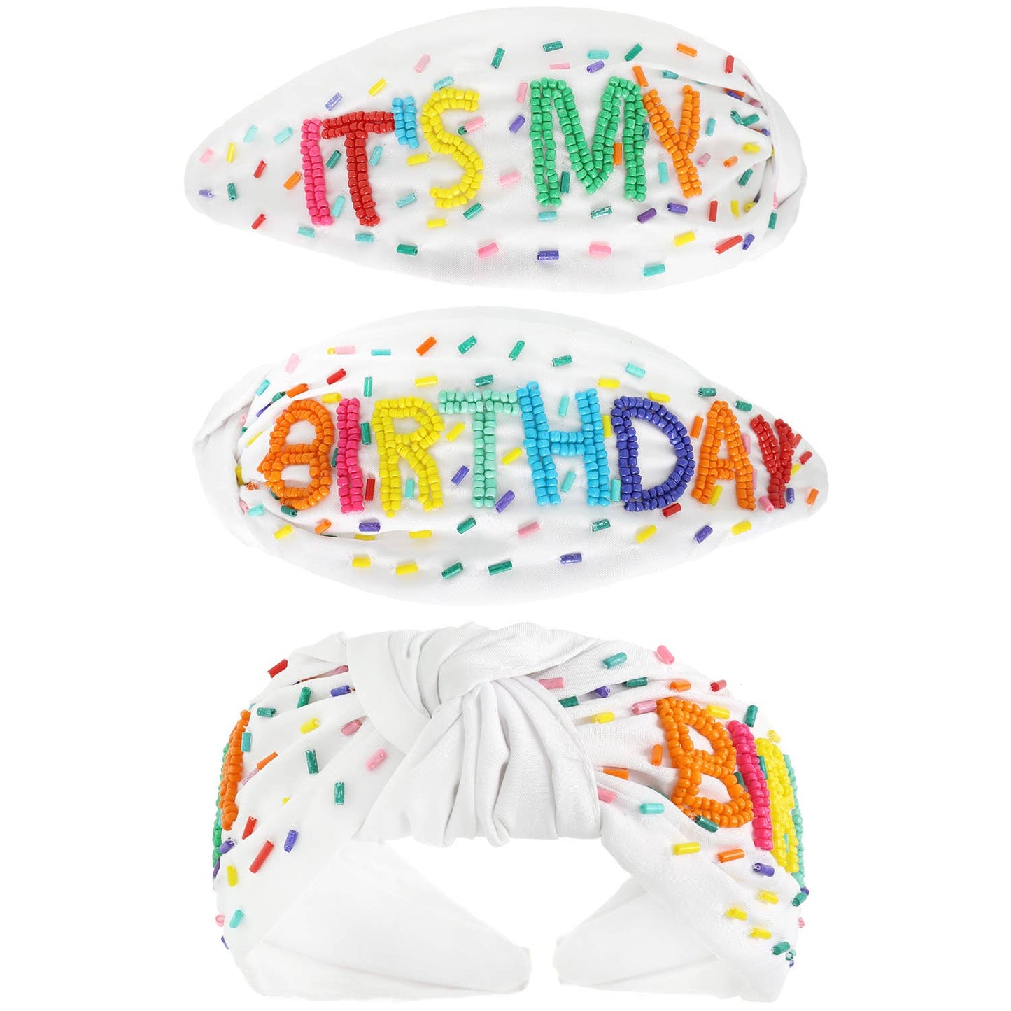 Its My Birthday Embroidered Top Knotted Headband