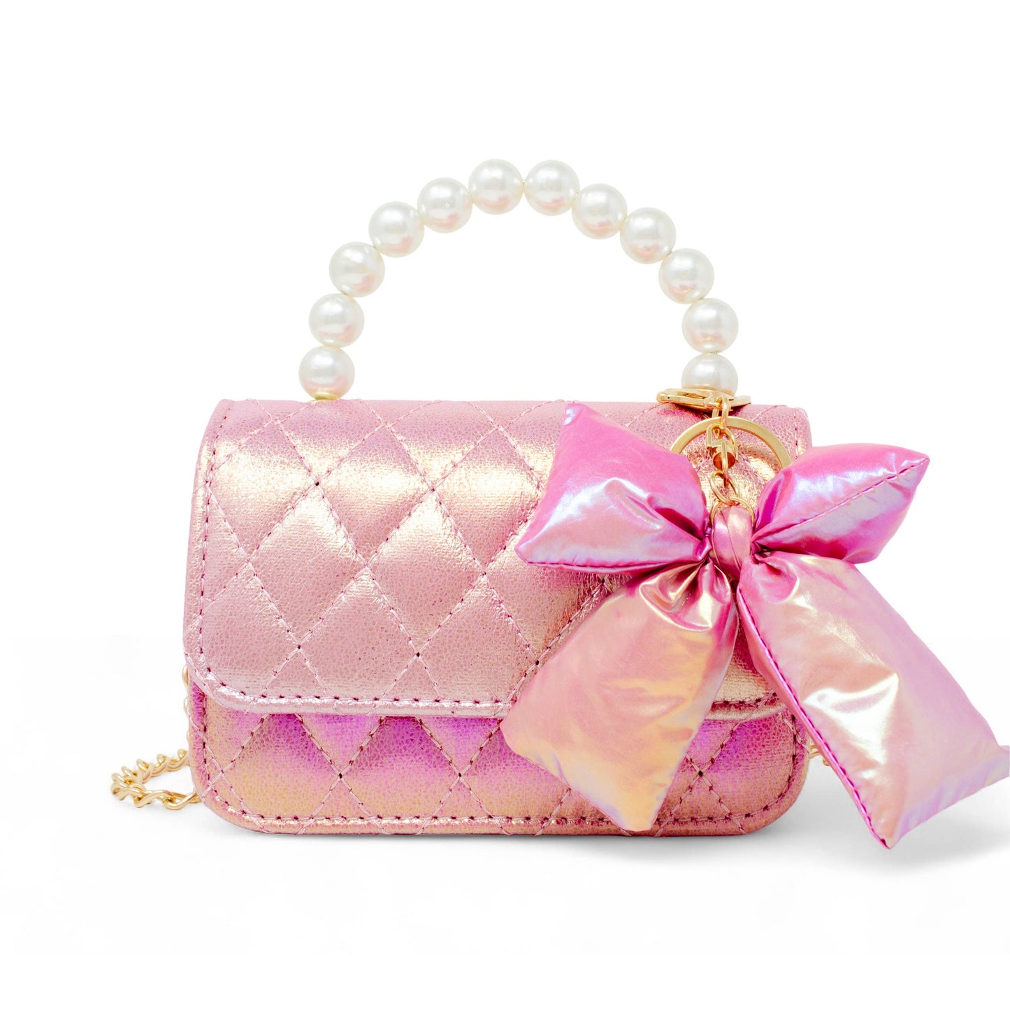 Shiny Quilted Fluffy Bow Handbag