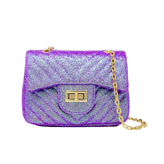 Classic Glitter Wave Handbag: Purple