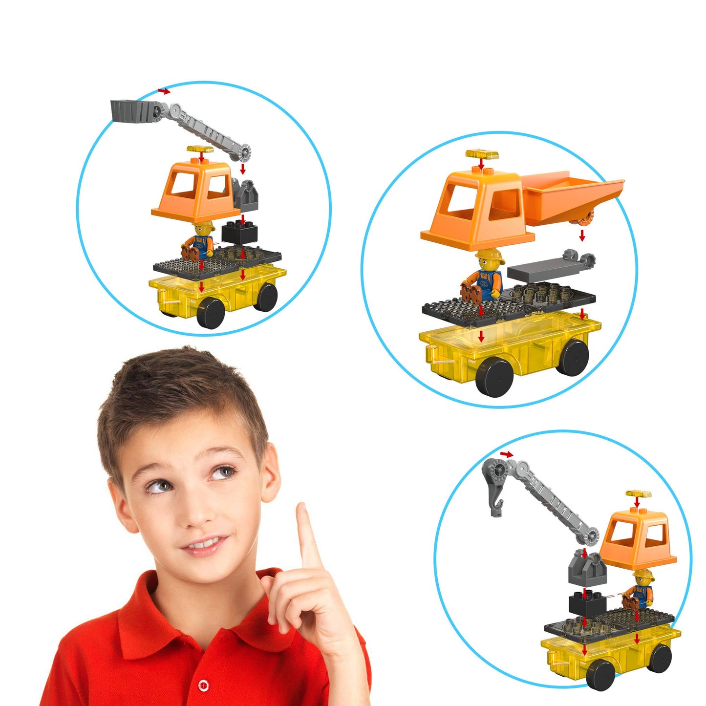 Magnet Tile Building Blocks 3-in-1 Crane, Dump Truck, Ladder