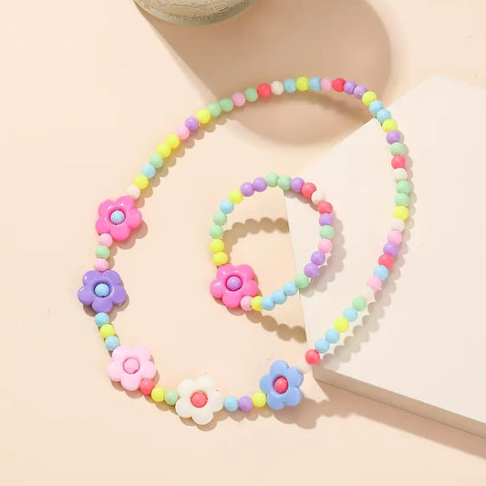2pcs Multi-color Daisy necklace and bracelet set