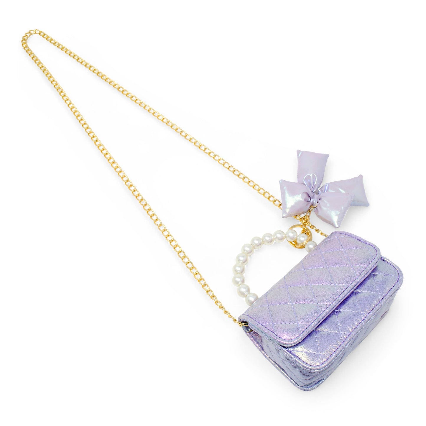 Shiny Quilted Fluffy Bow Handbag