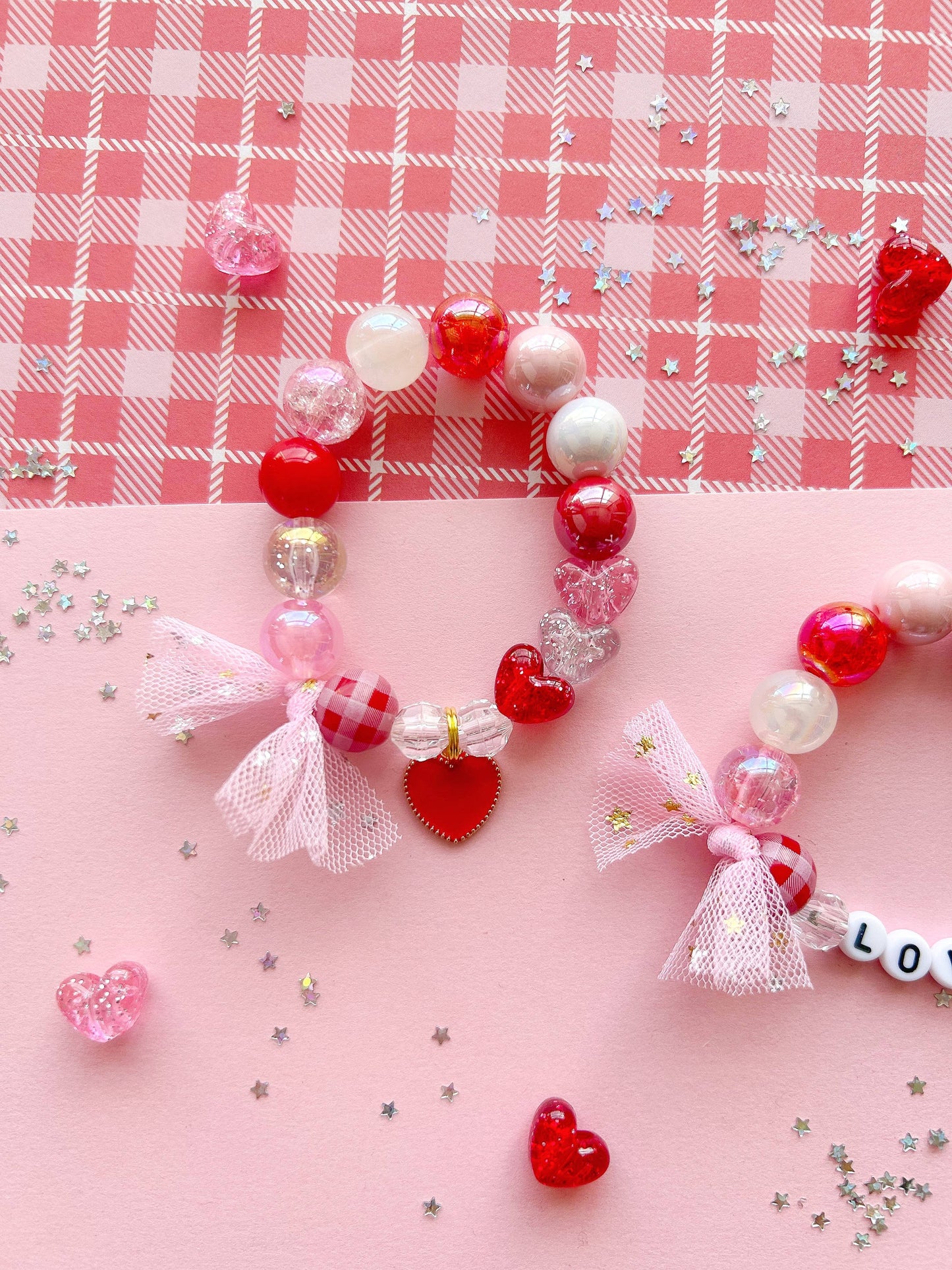 Valentine Hearts Kids Custom Beaded Charm Bracelet 