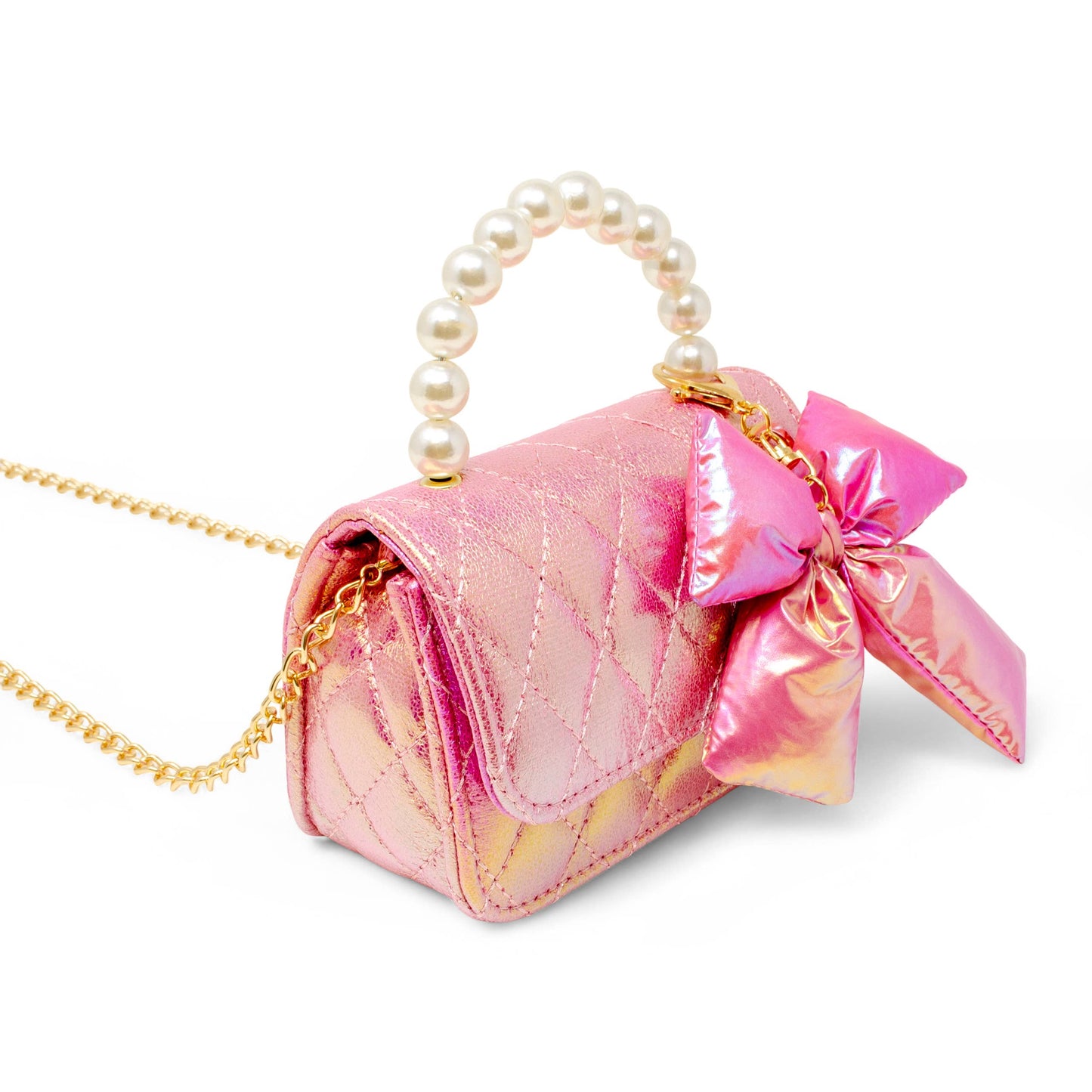 Shiny Quilted Fluffy Bow Handbag