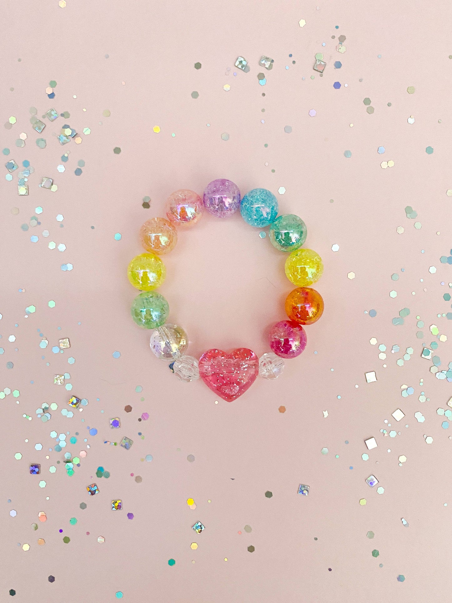 Valentine Pink Glitter Heart Bracelet