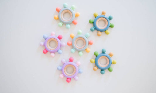 Captains Wheel Wood + Silicone Baby Teething Toy: Bubblegum