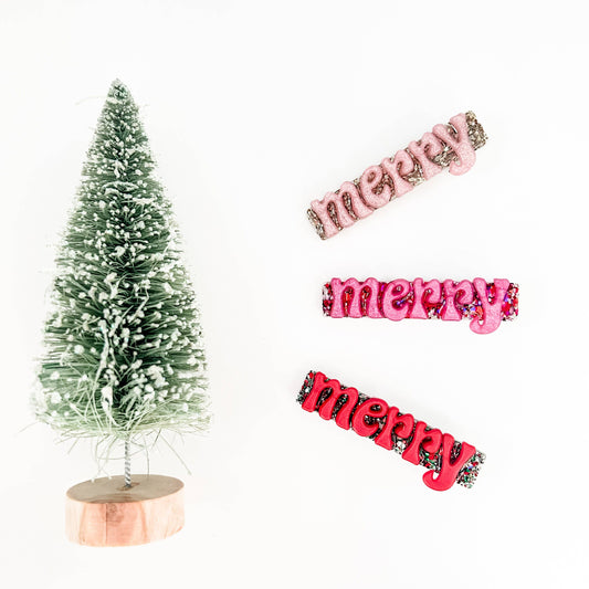 Christmas Hair Clip - Lt. Pink / Merry