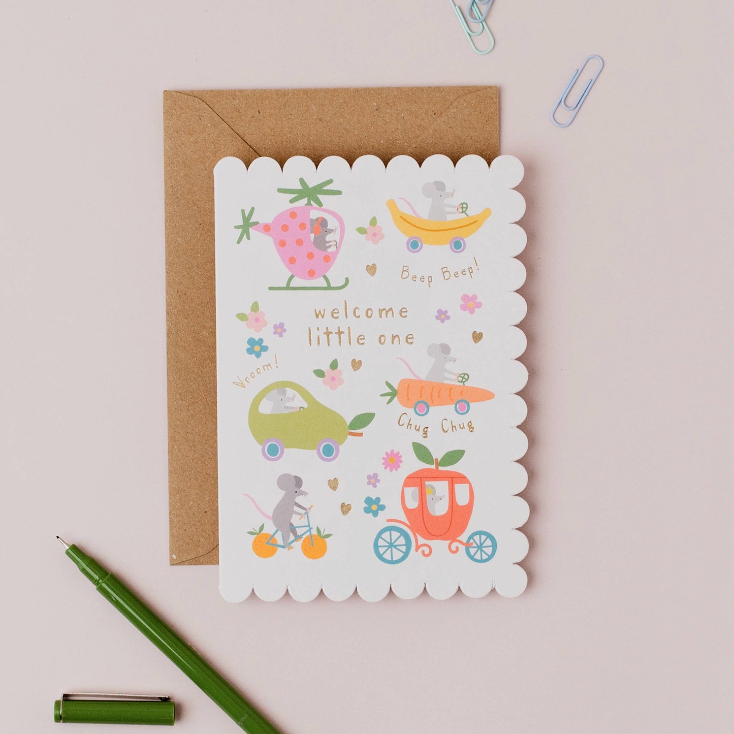 Mice Fruit Dash Welcome Baby Card | New baby card
