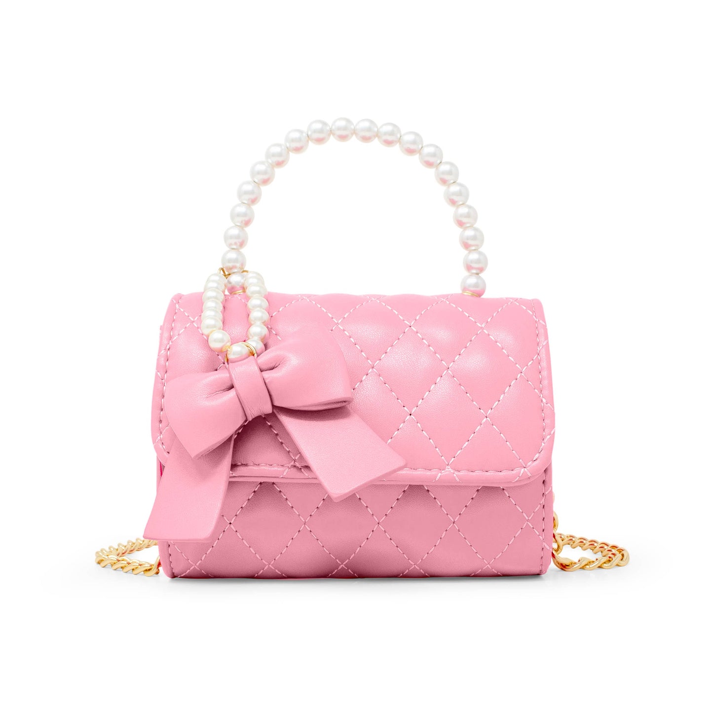 Quilted Pearl Handle Bow Ribbon Handbag