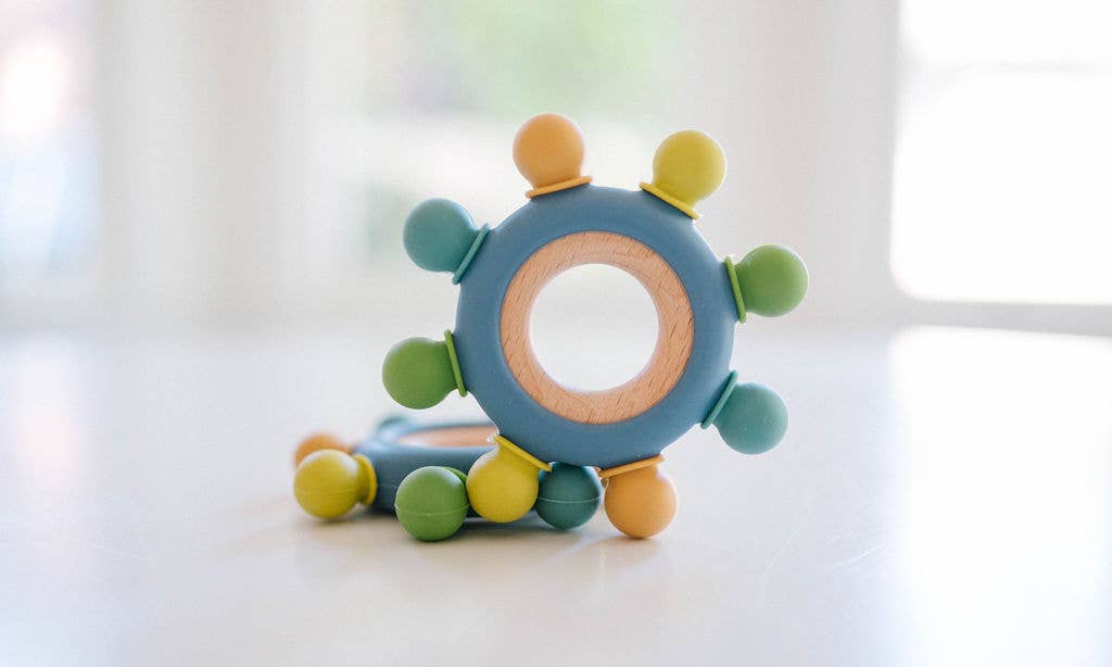 Captains Wheel Wood + Silicone Baby Teething Toy: Bubblegum