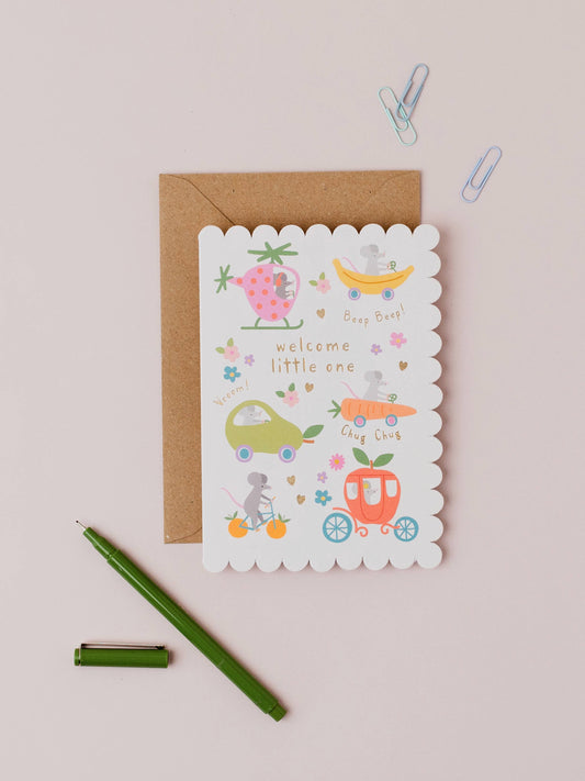 Mice Fruit Dash Welcome Baby Card | New baby card