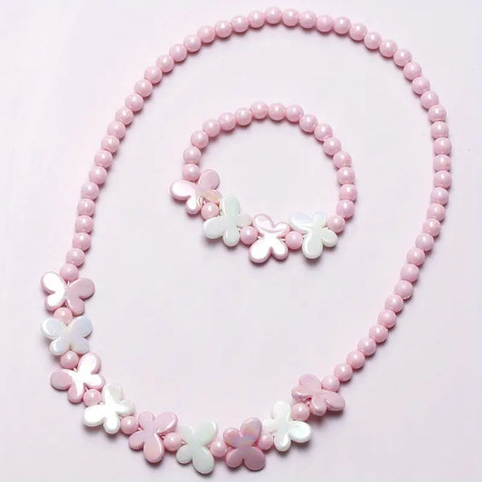2 pcs Pink Butterfly necklace & bracelet set