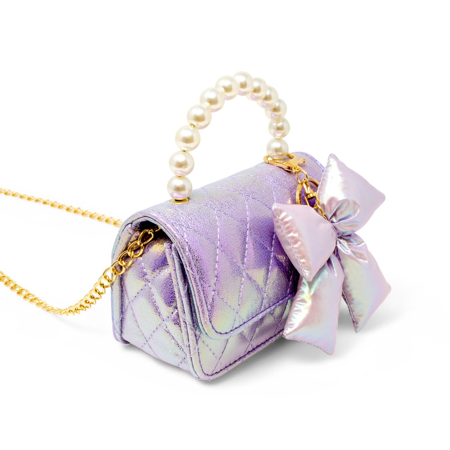 Shiny Quilted Fluffy Bow Handbag