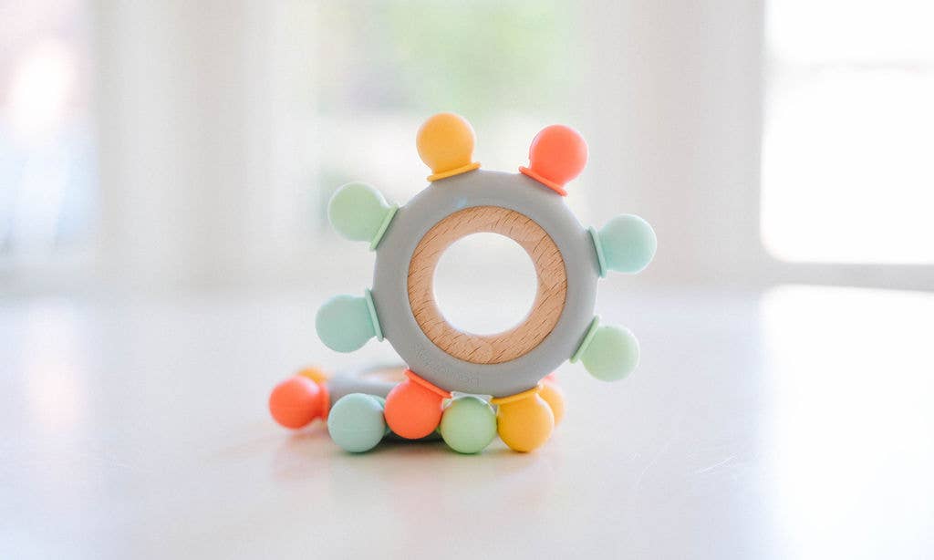 Captains Wheel Wood + Silicone Baby Teething Toy: Bubblegum