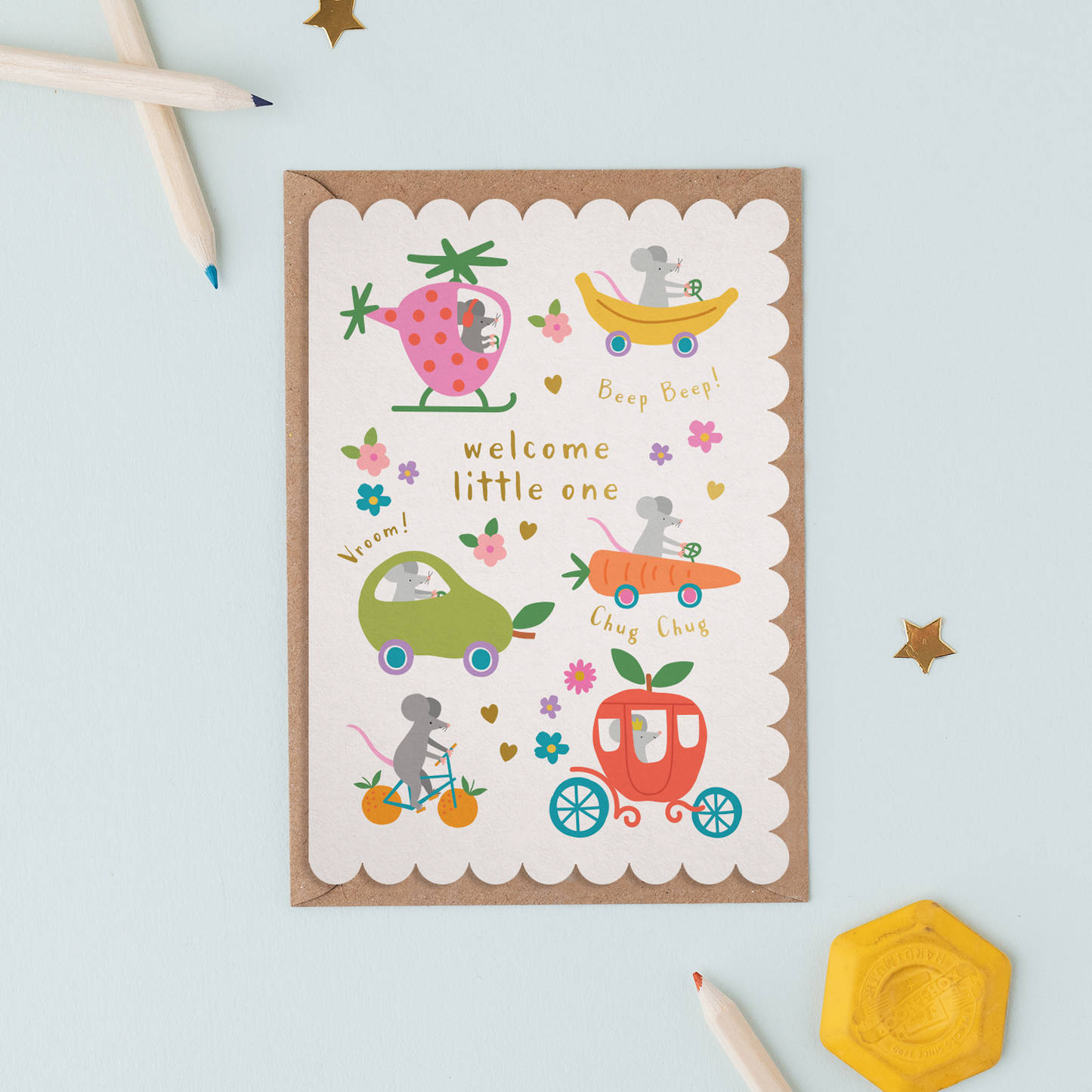 Mice Fruit Dash Welcome Baby Card | New baby card