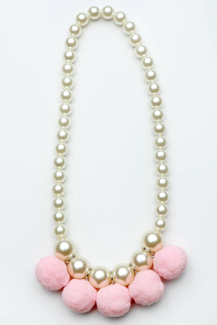 Pom Pom Necklace - Pale Pink