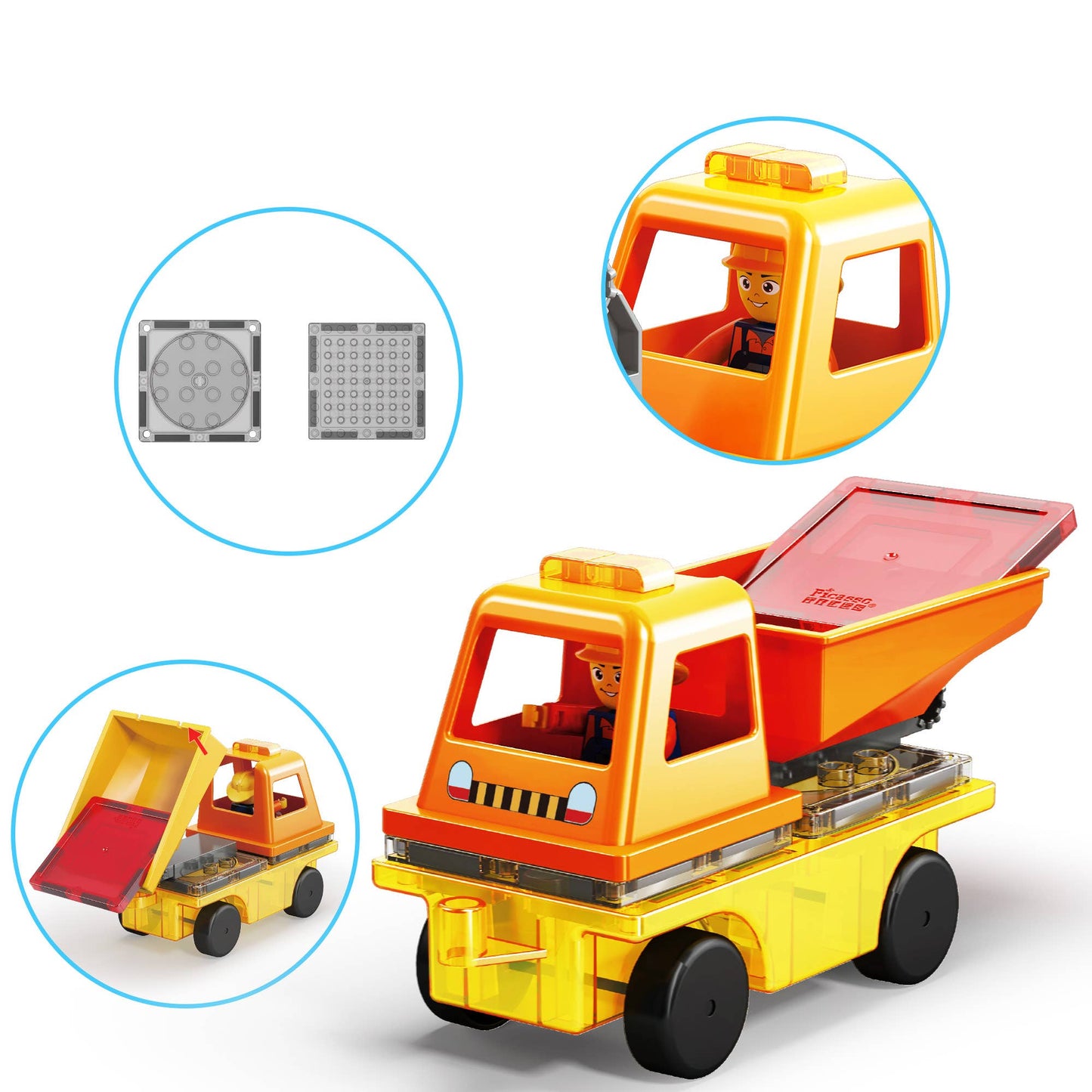 Magnet Tile Building Blocks 3-in-1 Crane, Dump Truck, Ladder