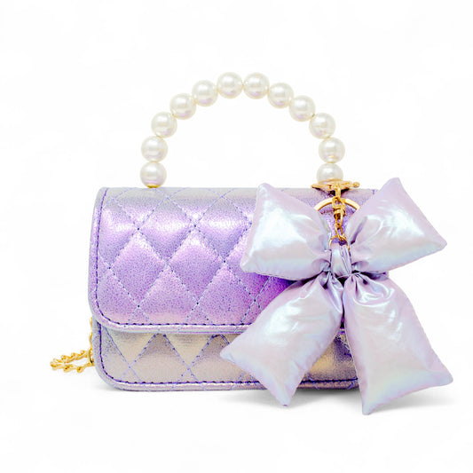 Shiny Quilted Fluffy Bow Handbag