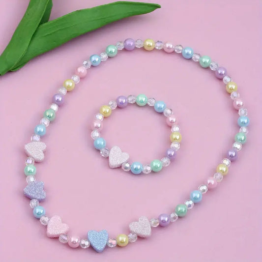 Multi-color Pastel Heart necklace and bracelet set