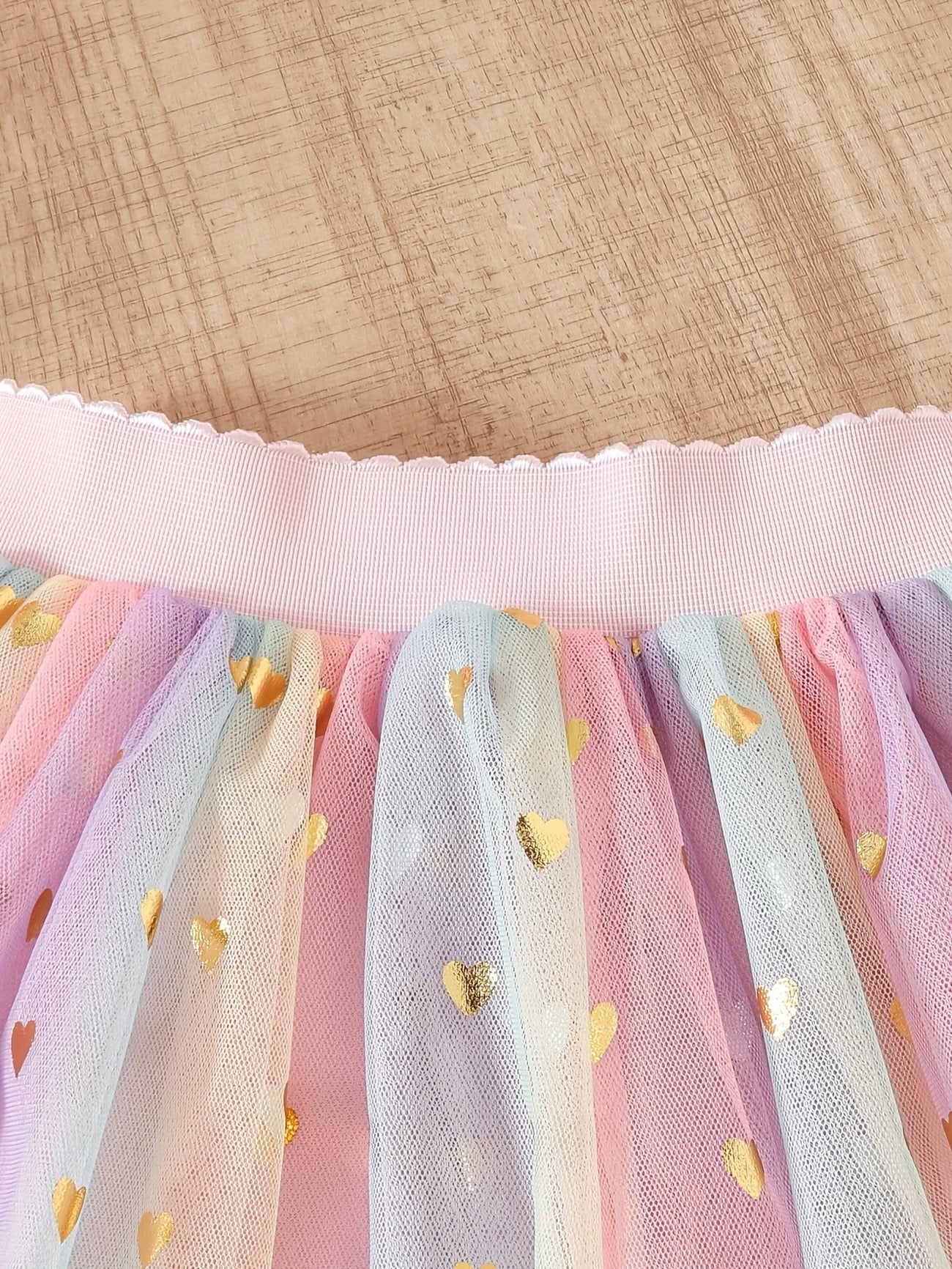 Pastel Rainbow Tutu with Gold Hearts