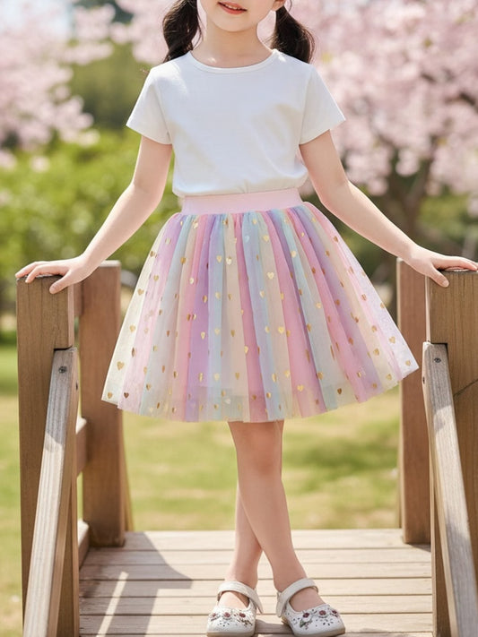 Pastel Rainbow Tutu with Gold Hearts