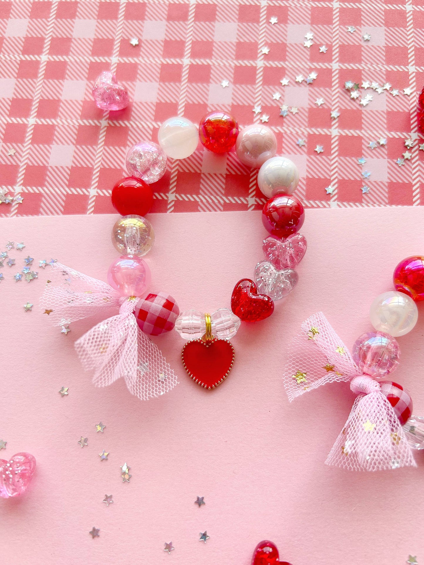 Valentine Hearts Kids Custom Beaded Charm Bracelet 