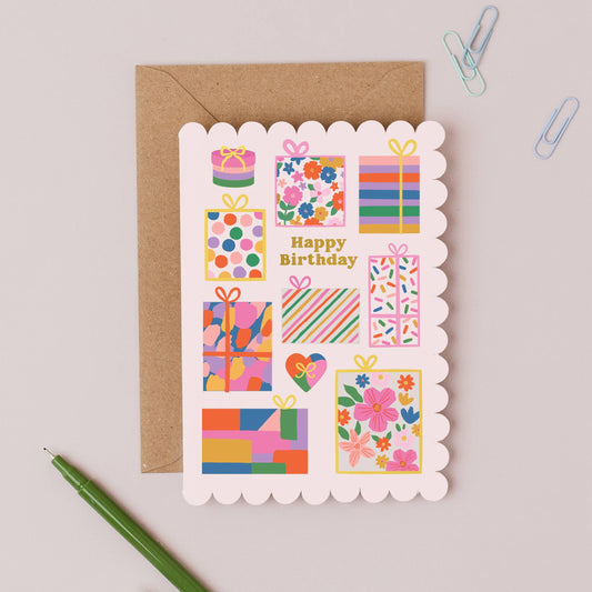 Gorgeous Gifts Birthday Card | Scalloped birthday Card