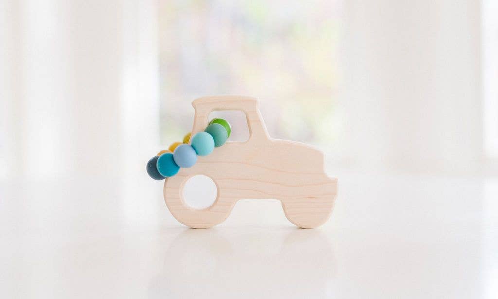 Tractor Grasping Wooden Baby Toy with Teething Beads: MOUNTAIN