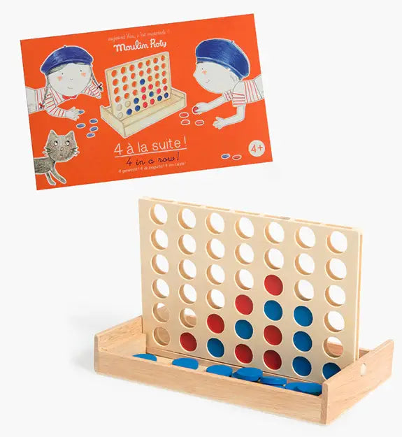“4 in a Row” Wooden Board Game Recreational Toy