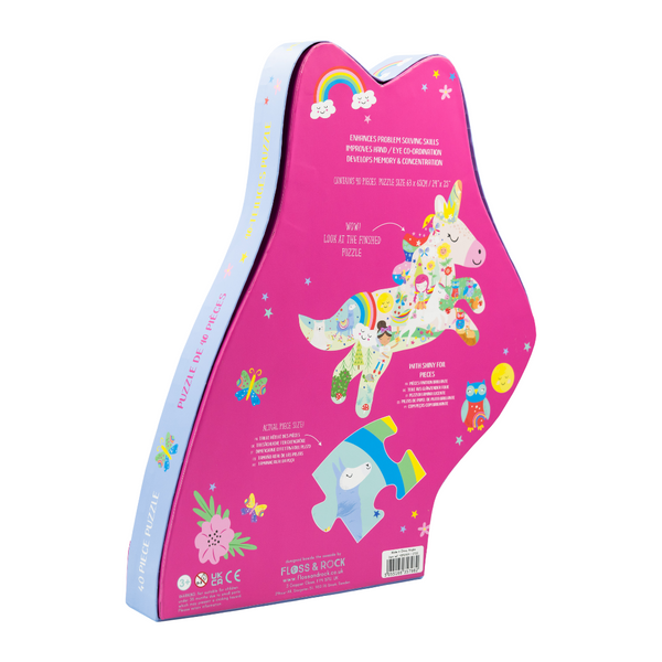 Rainbow Unicorn 40pc "Unicorn" Shaped Jigsaw with Shaped Box